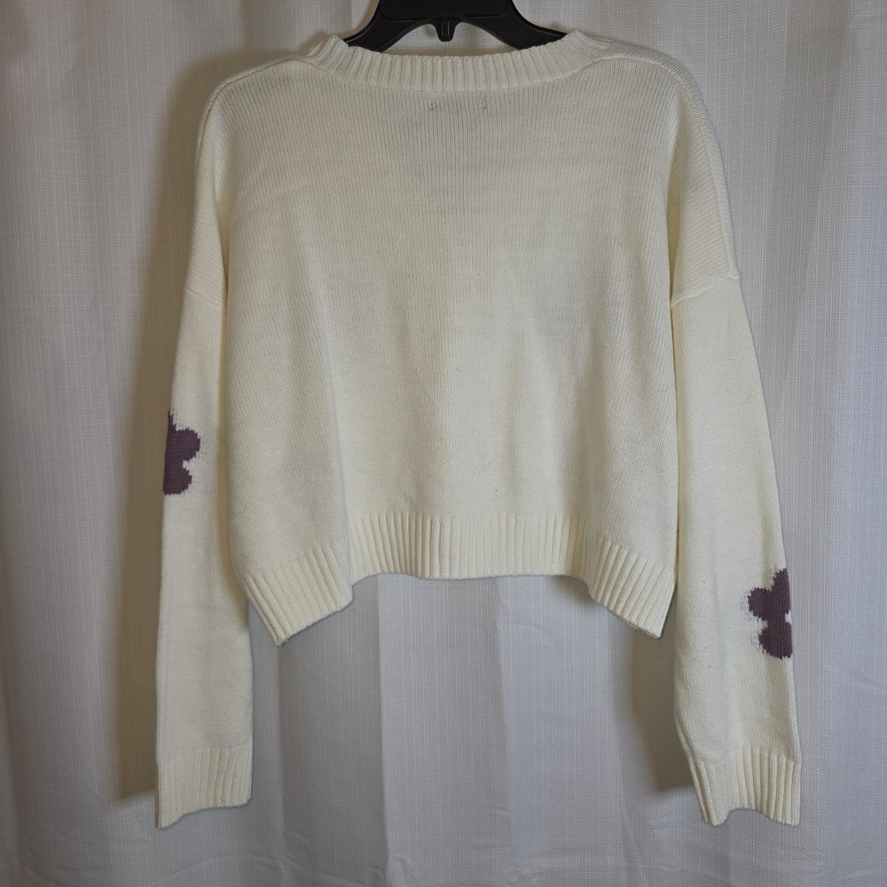 Love Tree Womens Purple Floral Print Ivory Button Up Cardigan Size L Acrylic - Picture 7 of 8